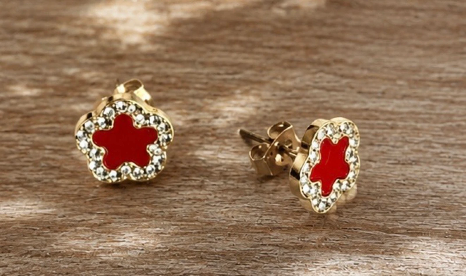 Boucles d’oreilles, rood bloemen met – photo 3